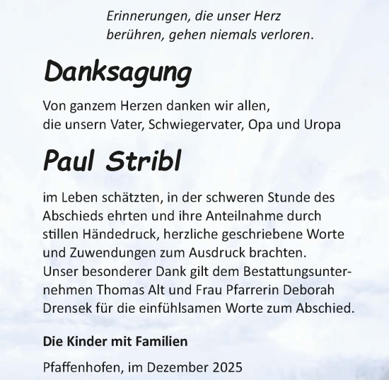 Traueranzeige von Paul Stribl von GESAMT
