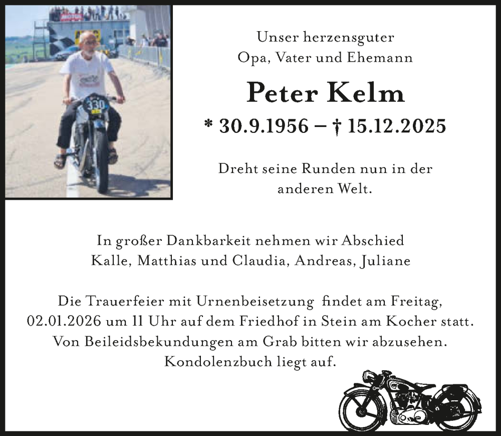  Traueranzeige für Peter Kelm vom 27.12.2025 aus GESAMT
