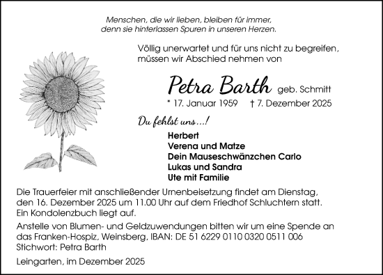 Traueranzeige von Petra Barth von GESAMT