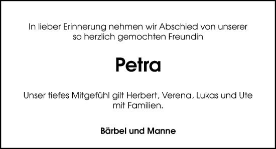 Traueranzeige von Petra Barth von GESAMT