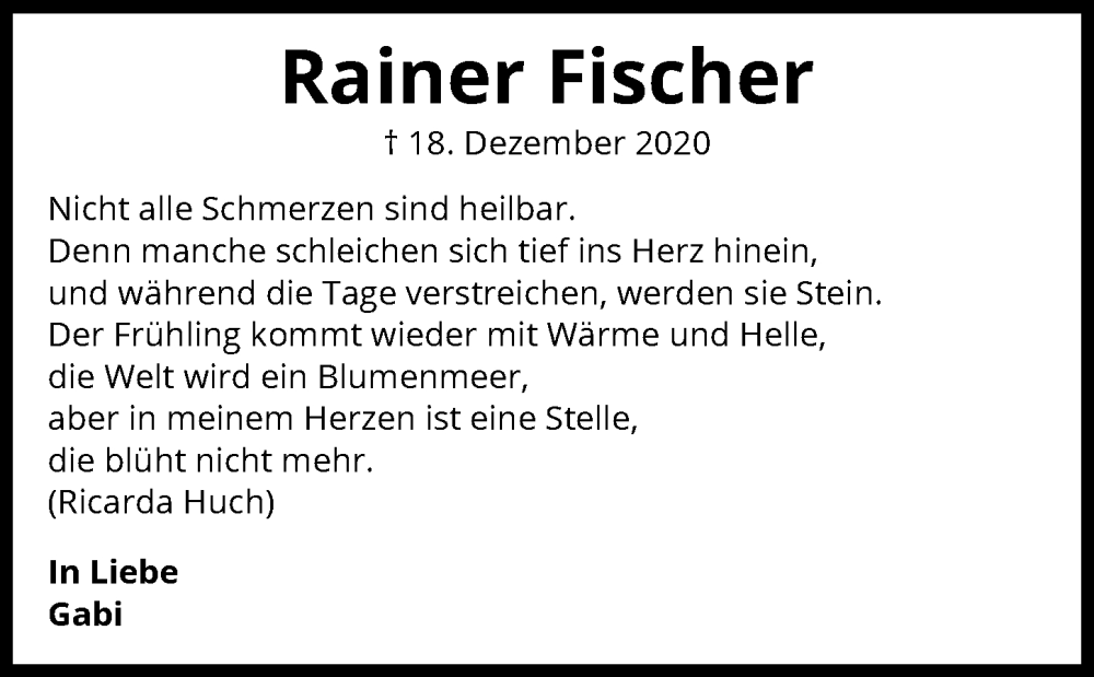  Traueranzeige für Rainer Fischer vom 18.12.2025 aus GESAMT