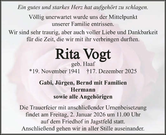 Traueranzeige von Rita Vogt von GESAMT