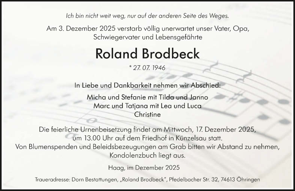  Traueranzeige für Roland Brodbeck vom 13.12.2025 aus GESAMT