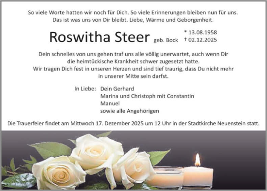 Traueranzeige von Roswitha Steer von GESAMT