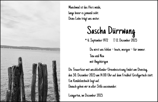 Traueranzeige von Sascha Dürrwang von GESAMT