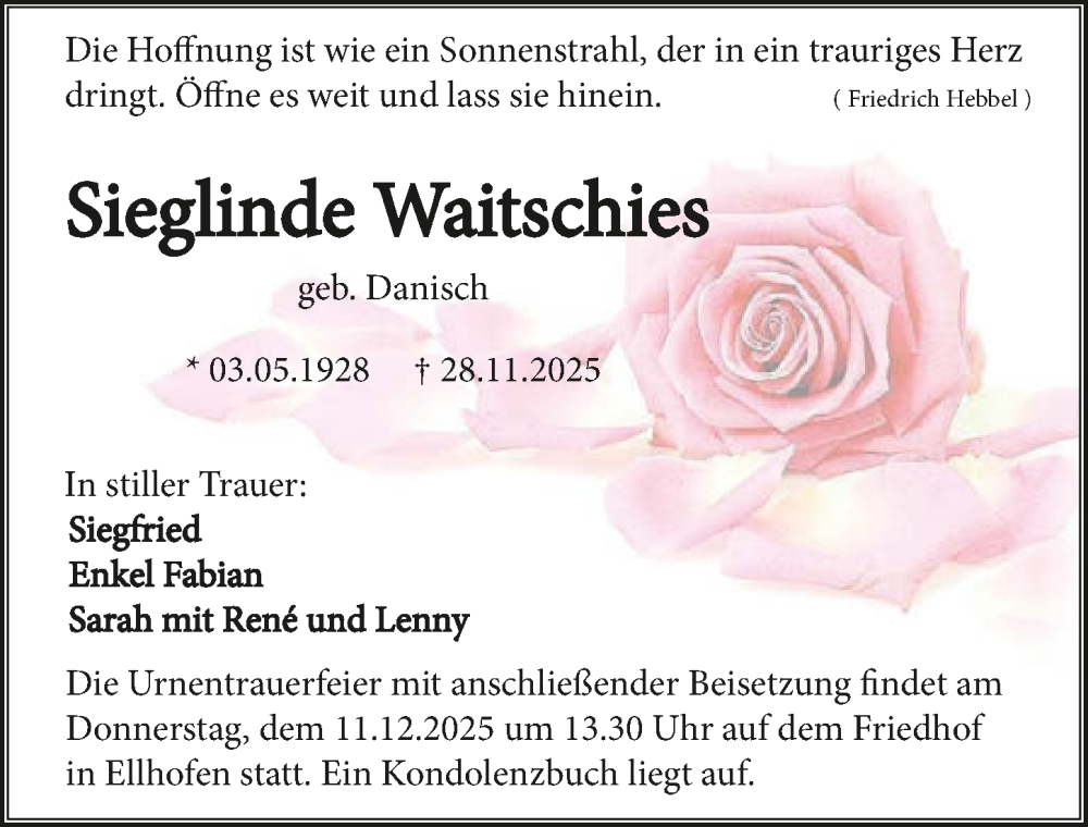  Traueranzeige für Sieglinde Waitschies vom 06.12.2025 aus GESAMT