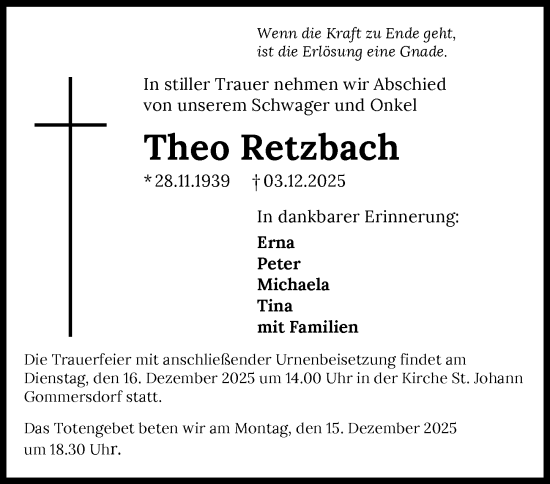 Traueranzeige von Theo Retzbach von GESAMT
