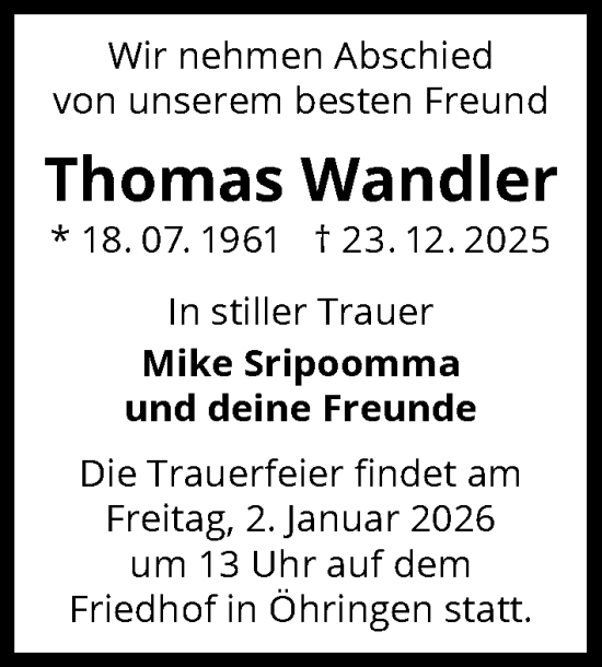 Traueranzeige von Thomas Wandler von GESAMT