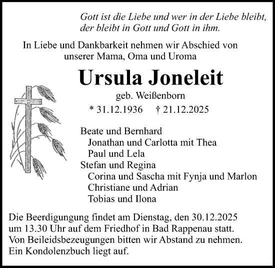 Traueranzeige von Ursula Joneleit von GESAMT