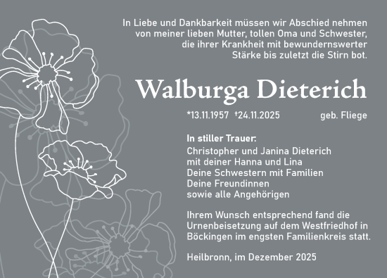 Traueranzeige von Walburga Dieterich von GESAMT