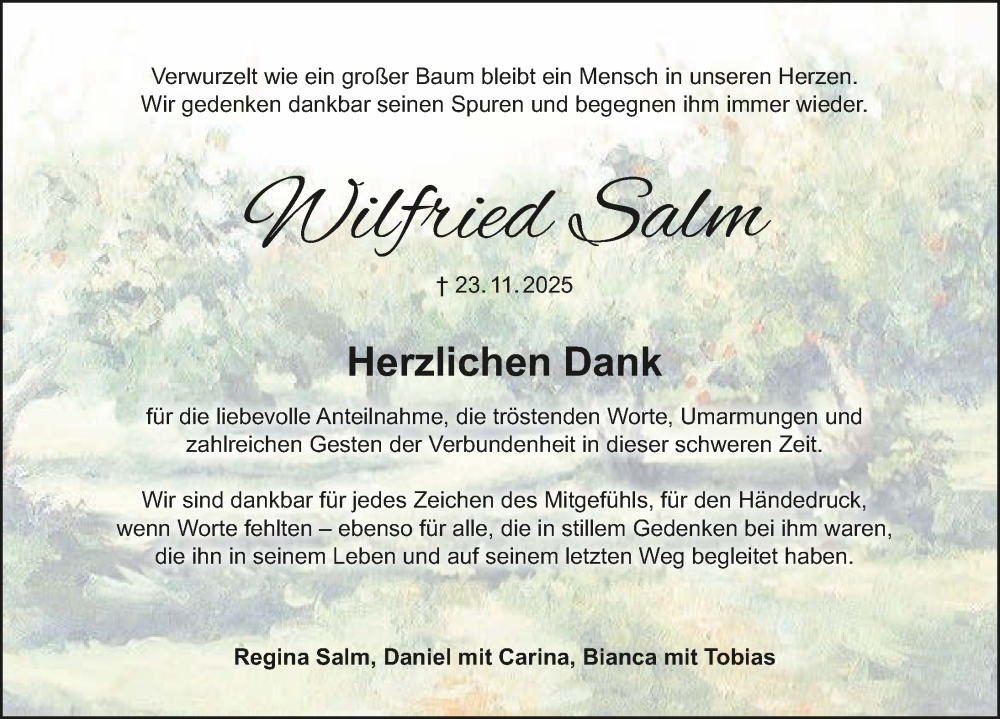  Traueranzeige für Wilfried Salm vom 20.12.2025 aus GESAMT