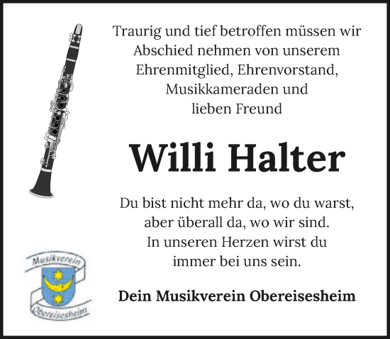 Traueranzeige von Willi Halter von GESAMT