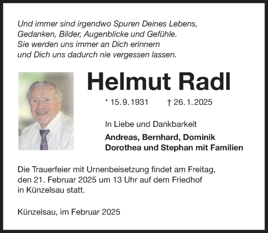 Traueranzeige von Helmut Radl von GESAMT