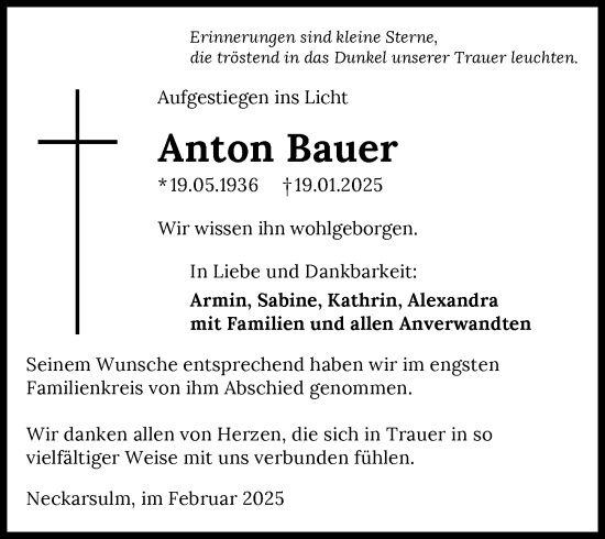 Traueranzeige von Anton Bauer von GESAMT