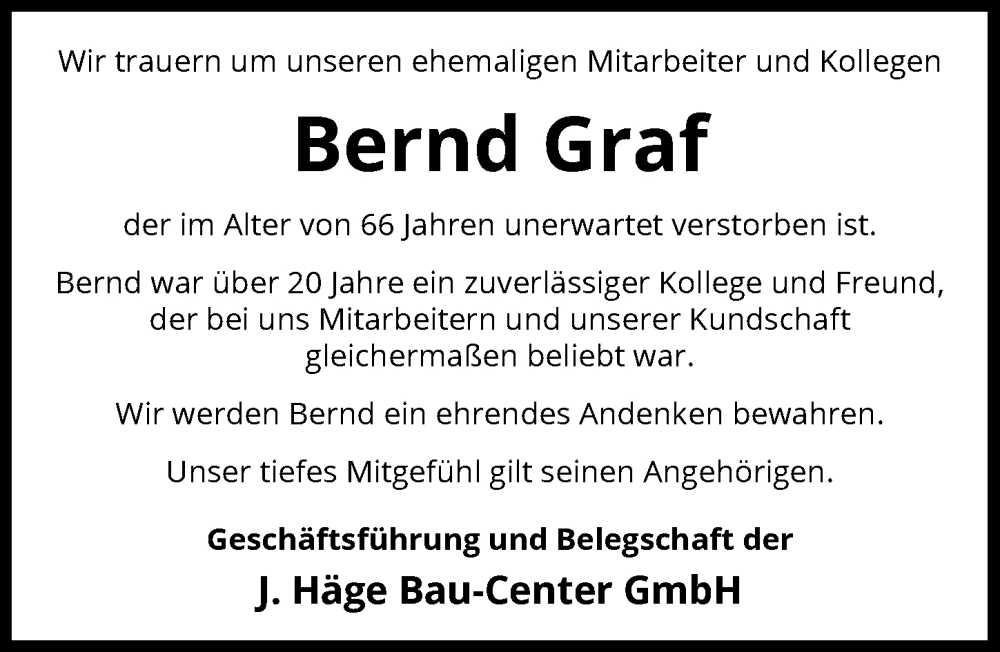  Traueranzeige für Bernd Graf vom 22.02.2025 aus GESAMT