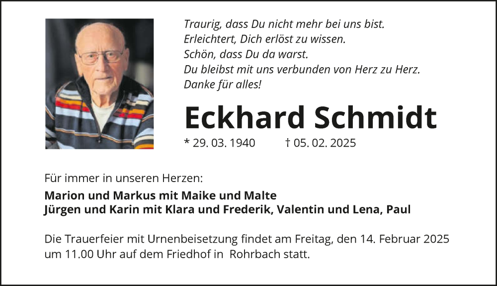  Traueranzeige für Eckhard Schmidt vom 11.02.2025 aus GESAMT