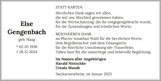 Traueranzeige von Else Gengenbach von GESAMT