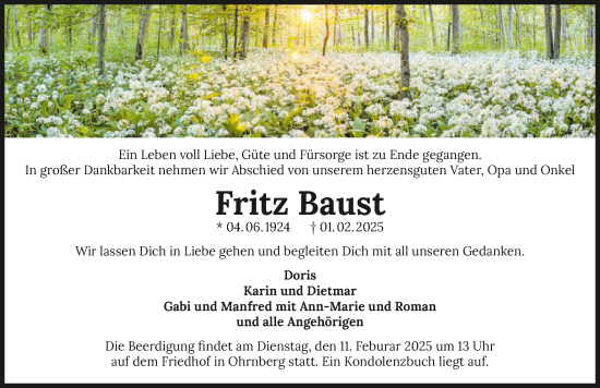 Traueranzeige von Fritz Baust von GESAMT
