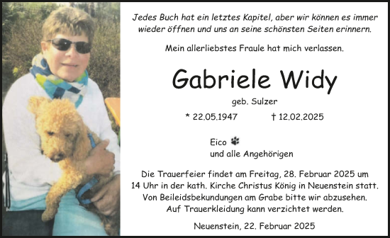 Traueranzeige von Gabriele Widy von GESAMT