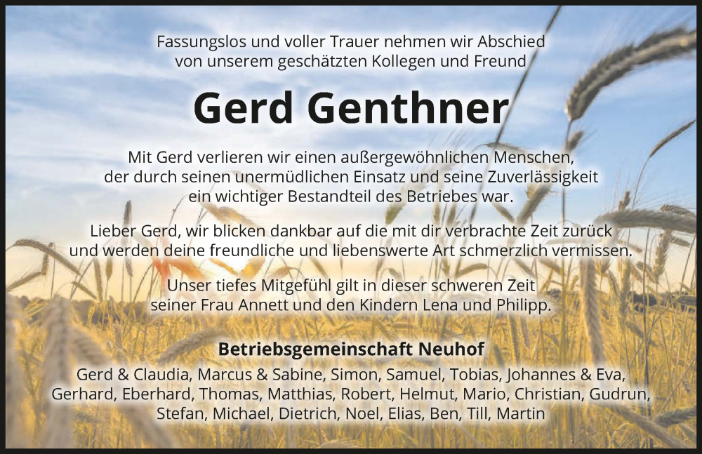  Traueranzeige für Gerd Genthner vom 19.02.2025 aus GESAMT