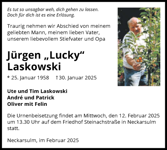 Traueranzeige von Jürgen  Laskowski von GESAMT