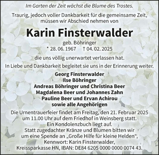 Traueranzeige von Karin Finsterwalder von GESAMT