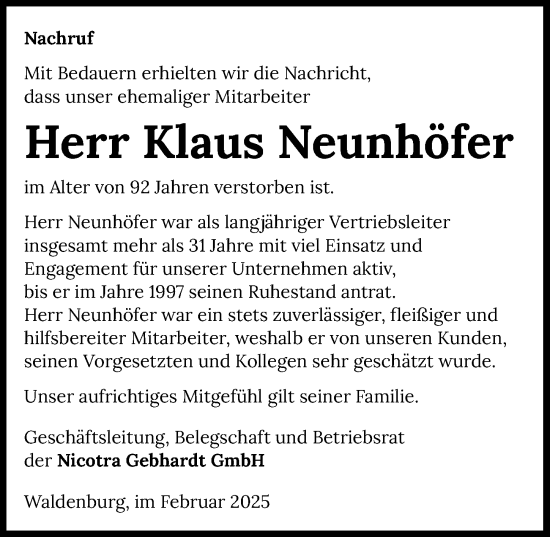 Traueranzeige von Klaus Neunhöfer von GESAMT