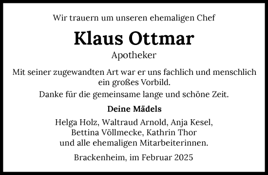 Traueranzeige von Klaus Ottmar von GESAMT