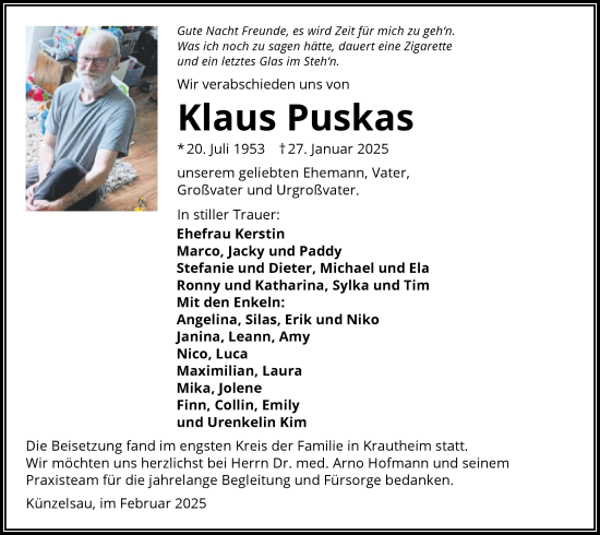 Traueranzeige von Klaus Puskas von GESAMT