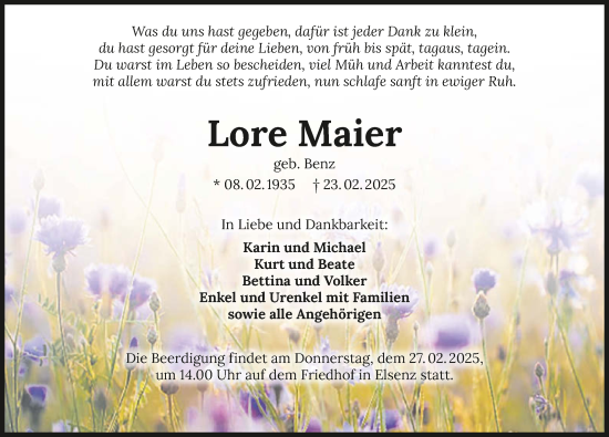 Traueranzeige von Lore Maier von GESAMT