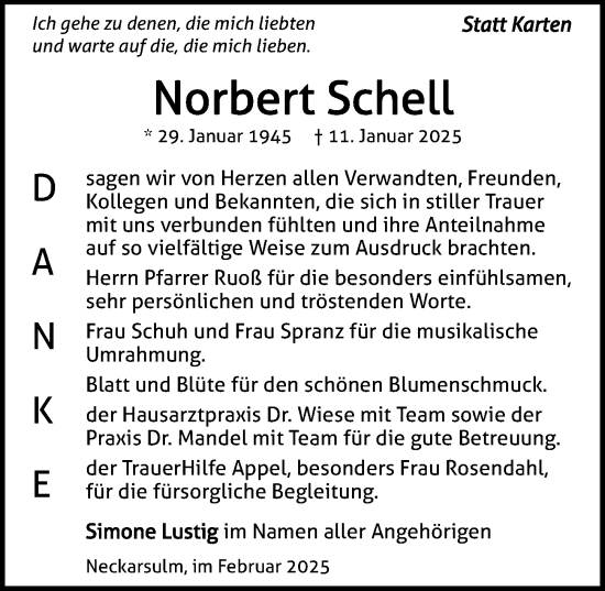 Traueranzeige von Norbert Schell von GESAMT