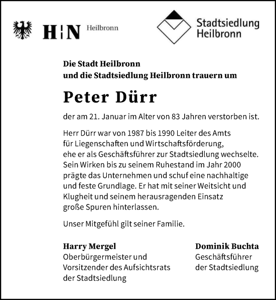 Traueranzeige von Peter Dürr von GESAMT