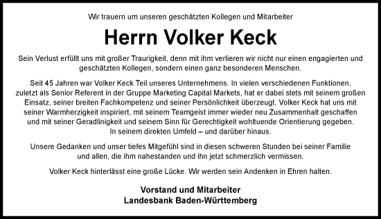 Traueranzeige von Volker Keck von GESAMT
