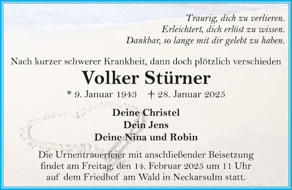  Traueranzeige für Volker Stürner vom 08.02.2025 aus GESAMT