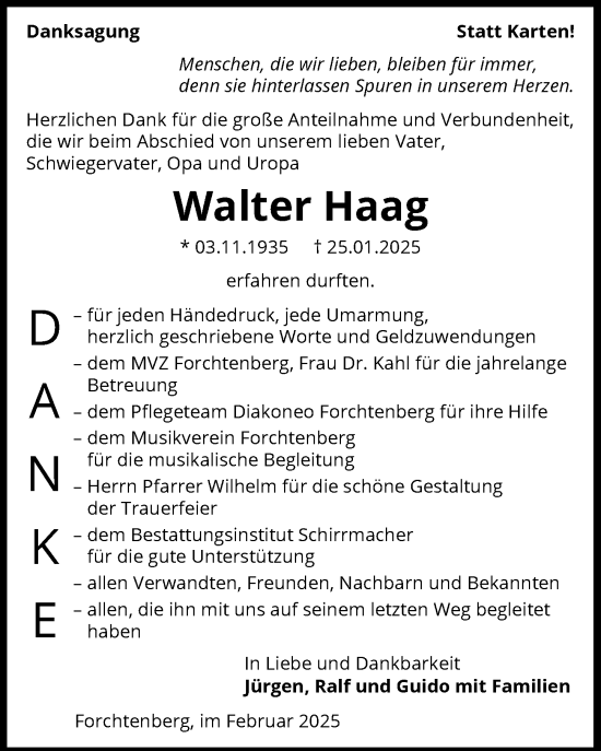 Traueranzeige von Walter Haag von GESAMT
