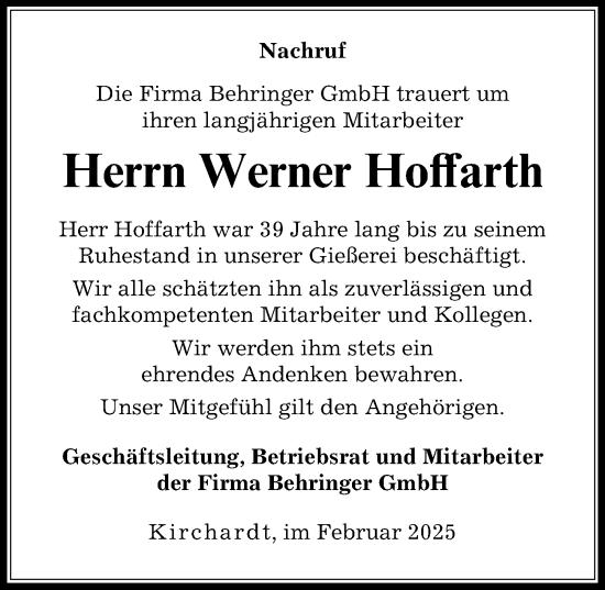 Traueranzeige von Werner Hoffarth von GESAMT