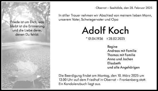 Traueranzeige von Adolf Koch von GESAMT