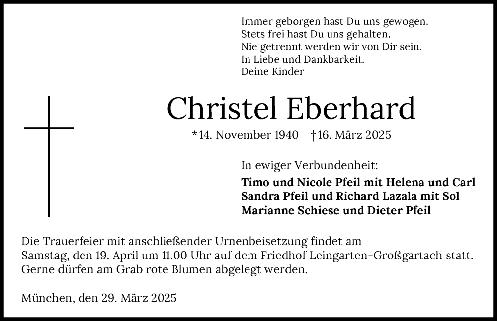  Traueranzeige für Christel Eberhard vom 29.03.2025 aus GESAMT