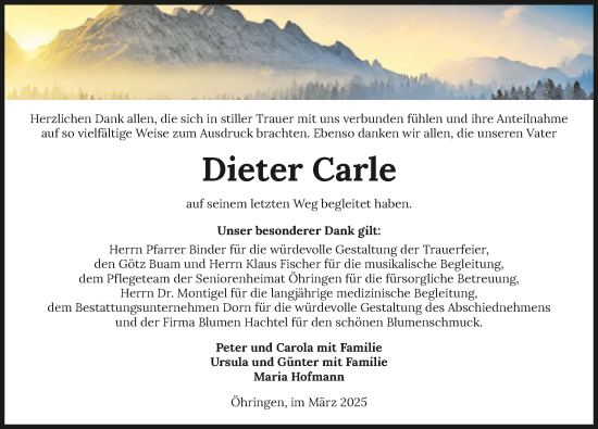 Traueranzeige von Dieter Carle von GESAMT