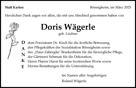 Traueranzeige von Doris Wägerle von GESAMT