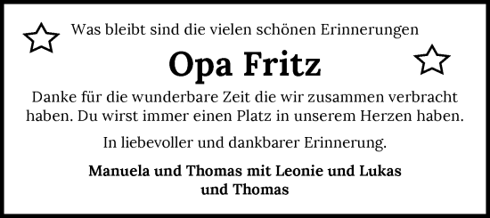 Traueranzeige von Fritz Süß von GESAMT