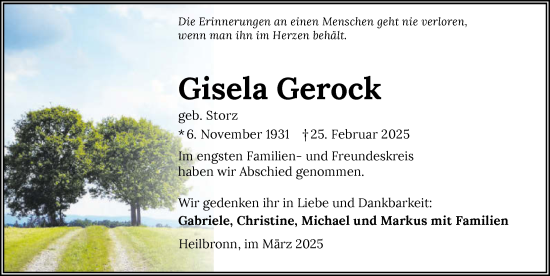 Traueranzeige von Gisela Gerock von GESAMT