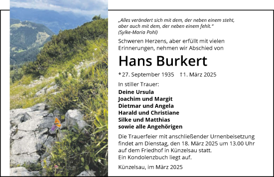 Traueranzeige von Hans Burkert von GESAMT