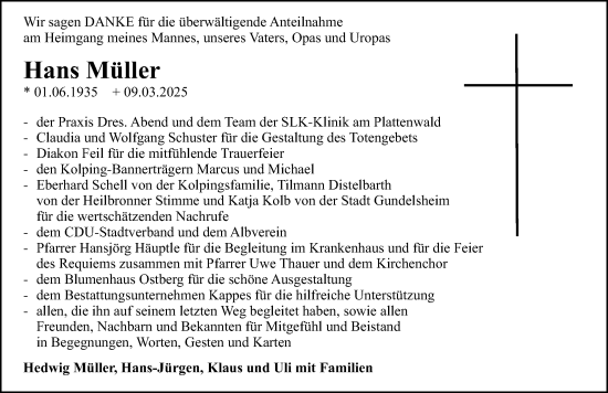 Traueranzeige von Hans Müller von GESAMT