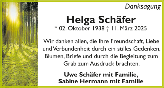 Traueranzeige von Helga Schäfer von GESAMT
