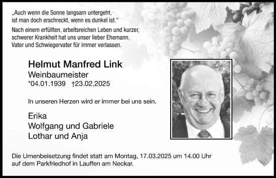 Traueranzeige von Helmut Manfred Link von GESAMT