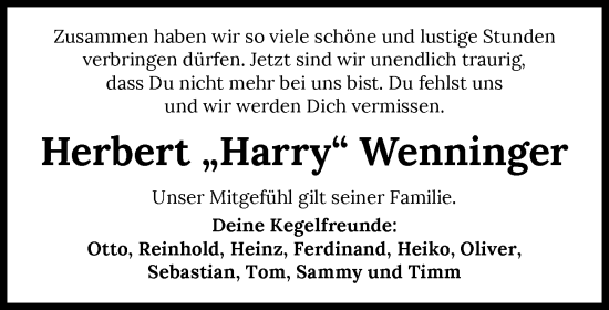 Traueranzeige von Herbert Wenninger von GESAMT