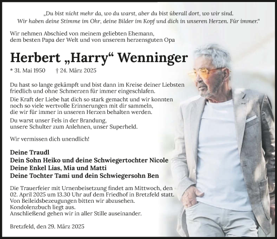 Traueranzeige von Herbert Wenninger von GESAMT