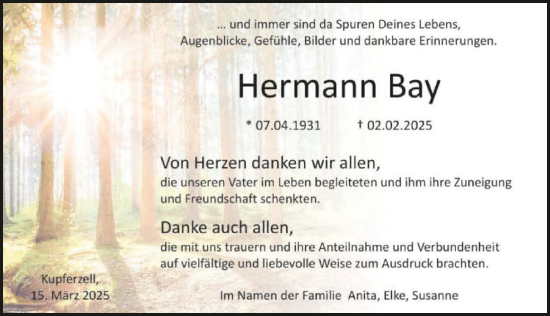 Traueranzeige von Hermann Bay von GESAMT