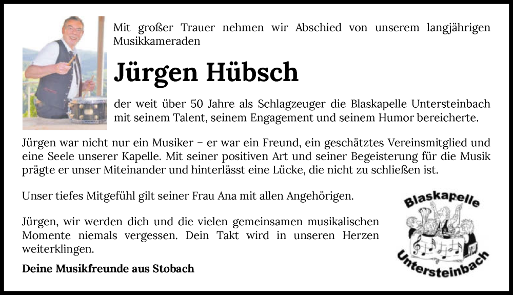 Traueranzeige für Jürgen Hübsch vom 01.03.2025 aus GESAMT